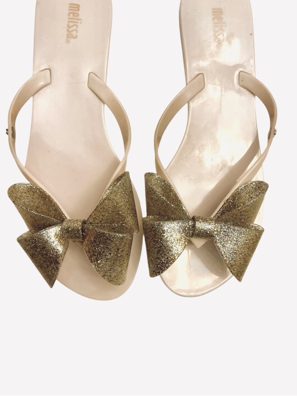 Melissa Harmonic Bow III PVC Gold Glitter Bow Flat Thong Flipflop Sandal Size: 8 - Picture 4 of 15